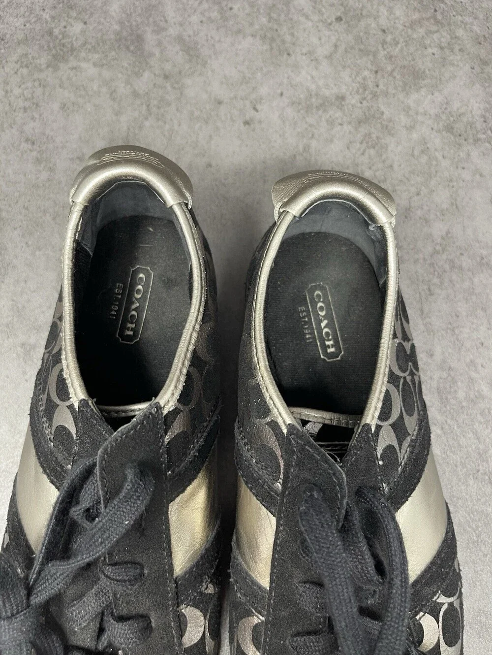 Coach Meagan Sneakers Womens Size 8.5 Black Silver Low Top Lace Up